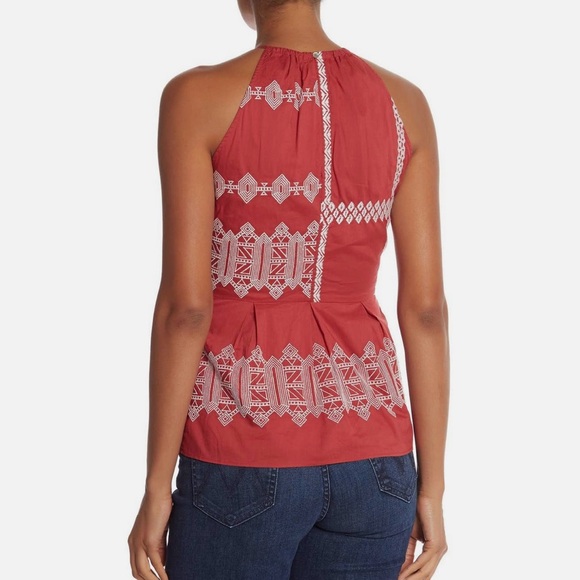 NWT Joie Konomi Top Size 4 Embroidered Halter Sleeveless Tank Peplum Brick Red - Picture 6 of 15